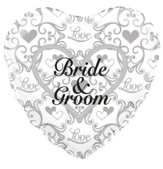 18" Bride & Groom filligree Heart