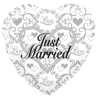 18" Just Married Filligree Heart