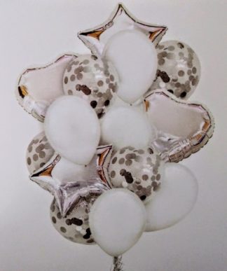 Silver foil,Pearl white latex and Confetti Bouquet