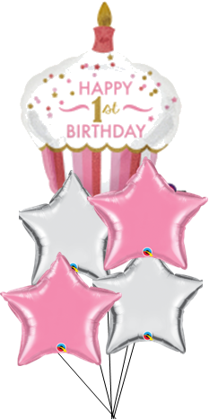 Happy 1st Birthday Cupcake Pink Bouquet