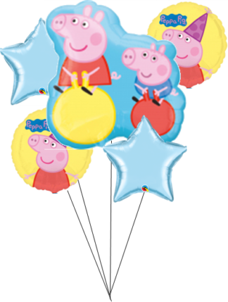 George & Peppa pig on a space hopper